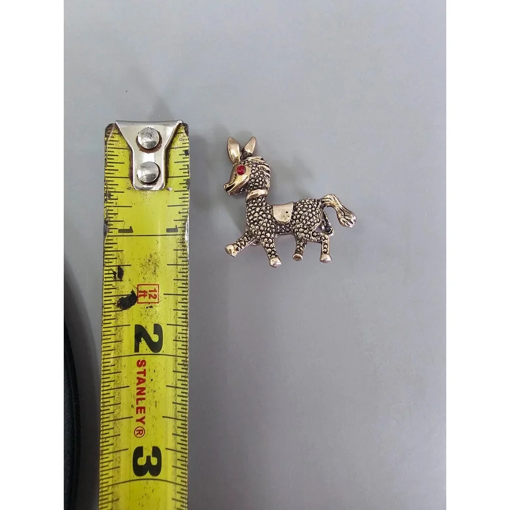 Vintage Donkey Figural Brooch Pin Matched Pair Red Rhinestone Eye MCM Set